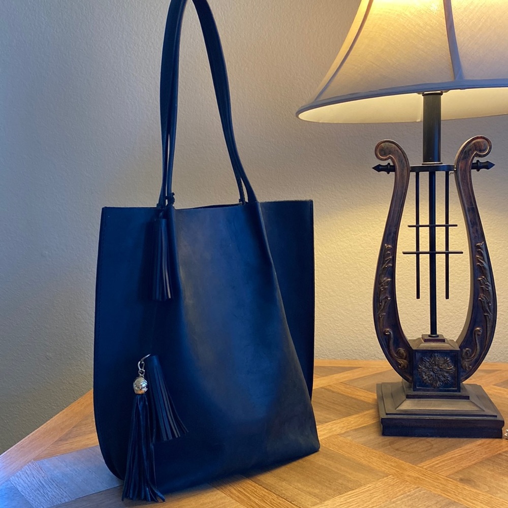 Black minimalist unlined leather tote